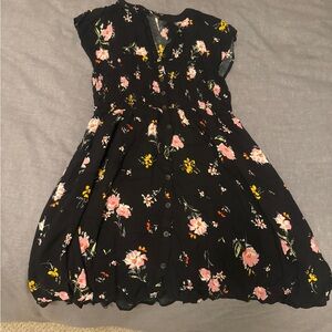 FREE PEOPLE Greatest Day Black + Pink Floral Button Down Mini Dress Medium